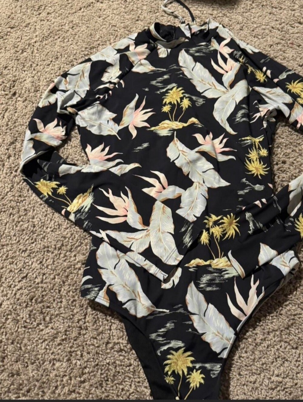 Women's Black Tropical Print Billabong One-Piece Swimsuit Small